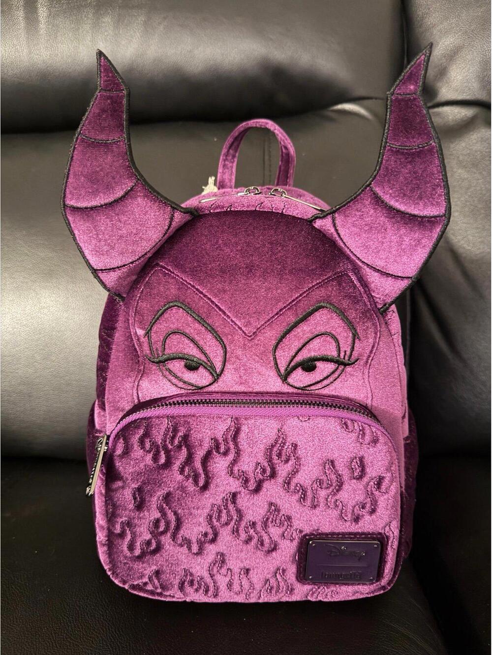 Loungefly Disney Sleeping Beauty Purple Velvet Maleficent Figural Backpack NWT - Picture 5 of 5